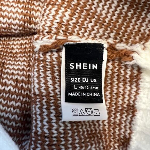 SHEIN Women’s Houndstooth V-Neck Button Down Cardigan Sweater Brown/Cream Size L - Picture 8 of 8